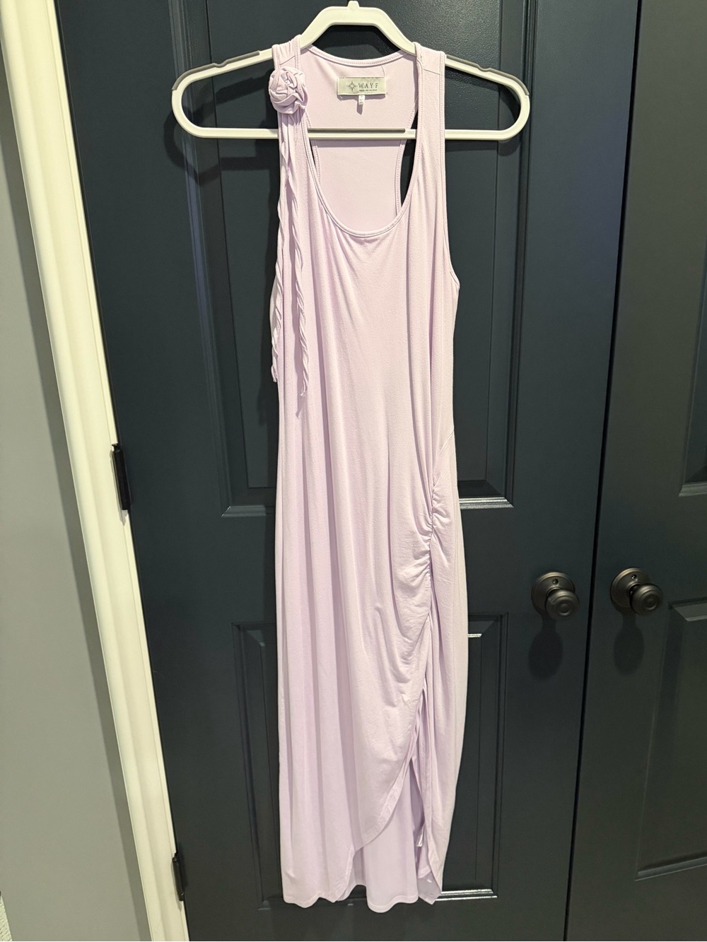 Wayf Sleeveless Racerback Rosette Asymmetric Maxi Dress Lilac-size Small